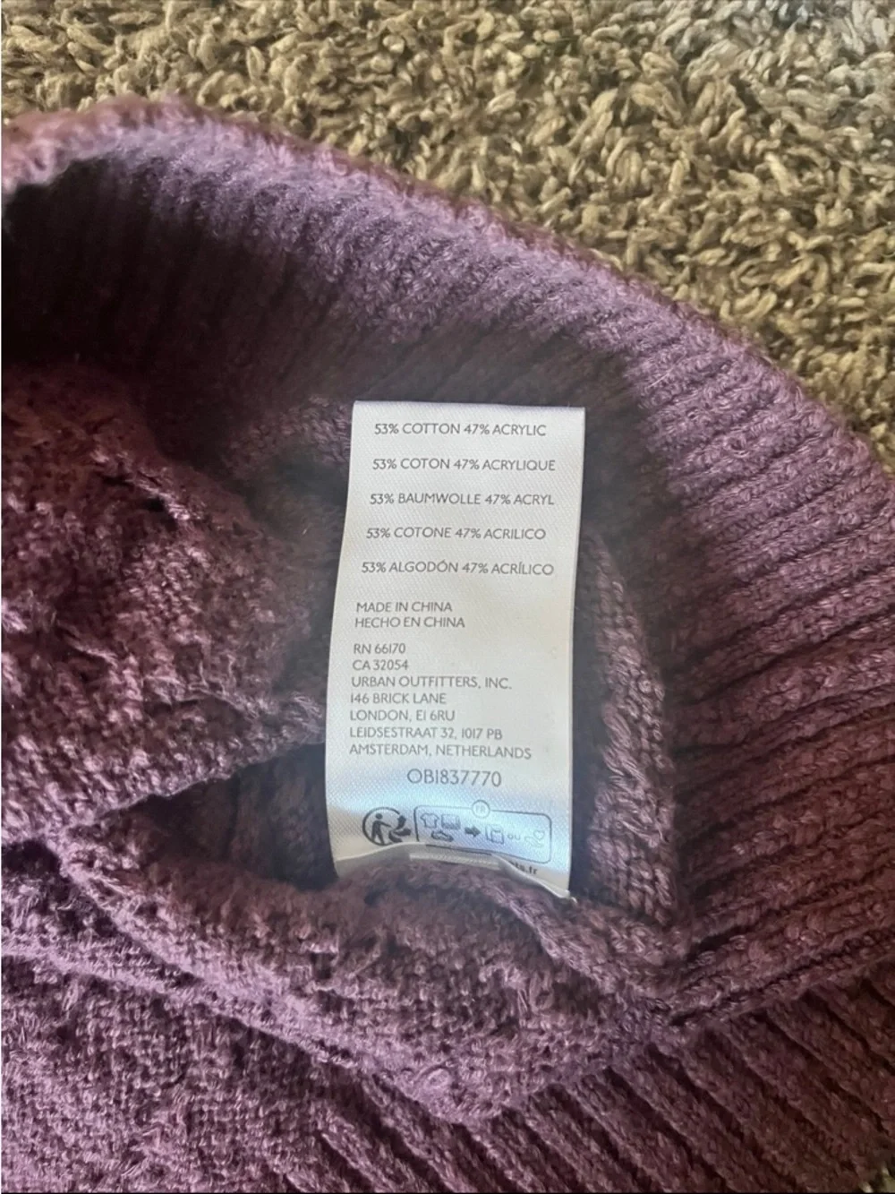 Free People Rosemary Knit Top Medium Plum Purple Mock Neck Cable Knit Sleeveless